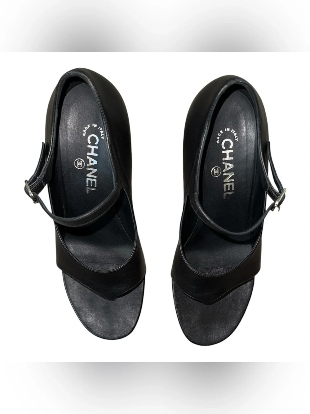 CHANEL Peep-Toe Thong Black Leather Mary Jane